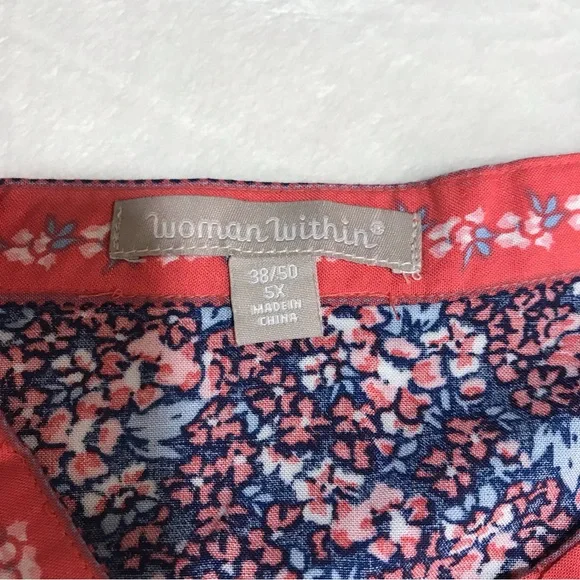 Woman Within Tunic Top Women’s Size 5X Color Orange Floral Long Sleeve’s Notched - Picture 8 of 14